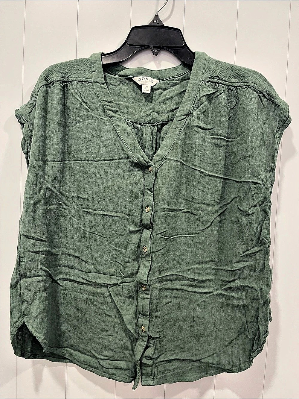 Orvis Green Short Sleeve Blouse Size Large Like New